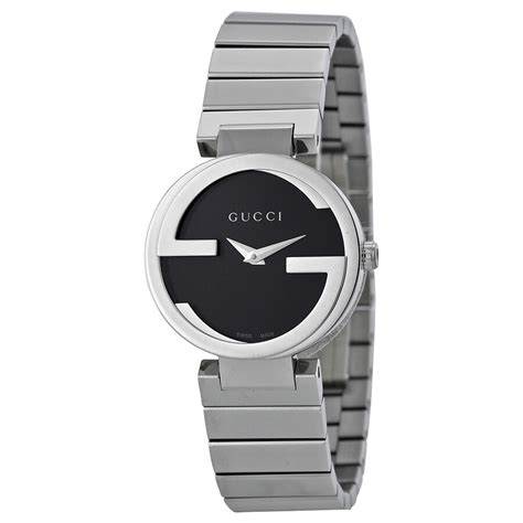 gucci interlocking g black dial stainless steel ladies watch|gucci interlocking g ring.